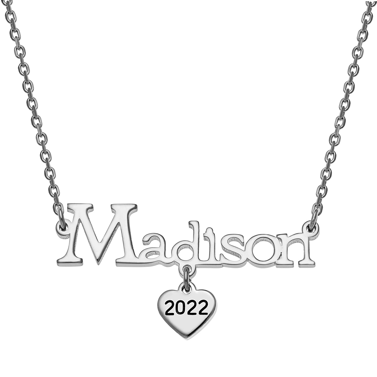 Sterling Silver Graduation Name with Heart Charm Necklace