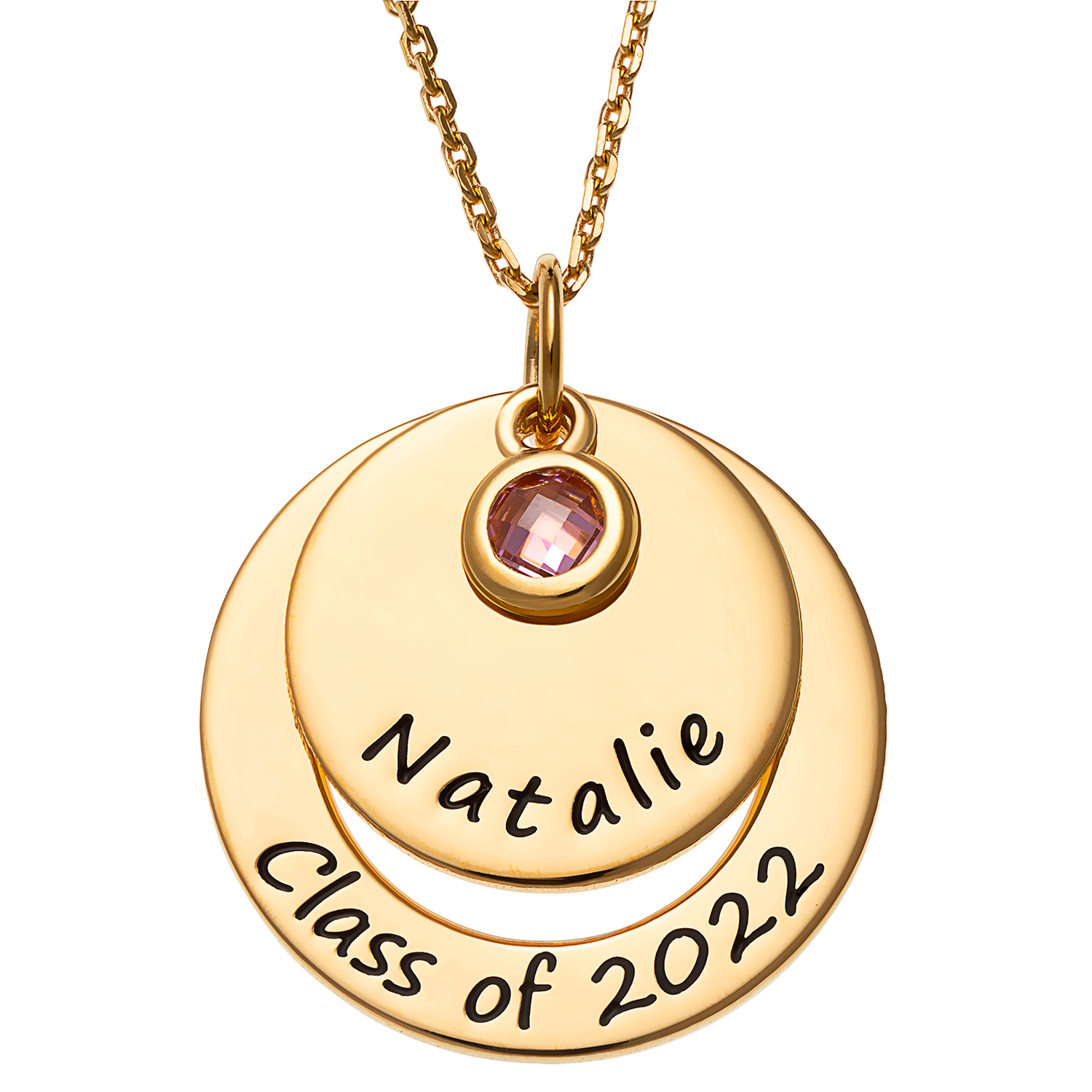 14K Gold over Sterling Graduation Nesting Circles with Birthstone Necklace