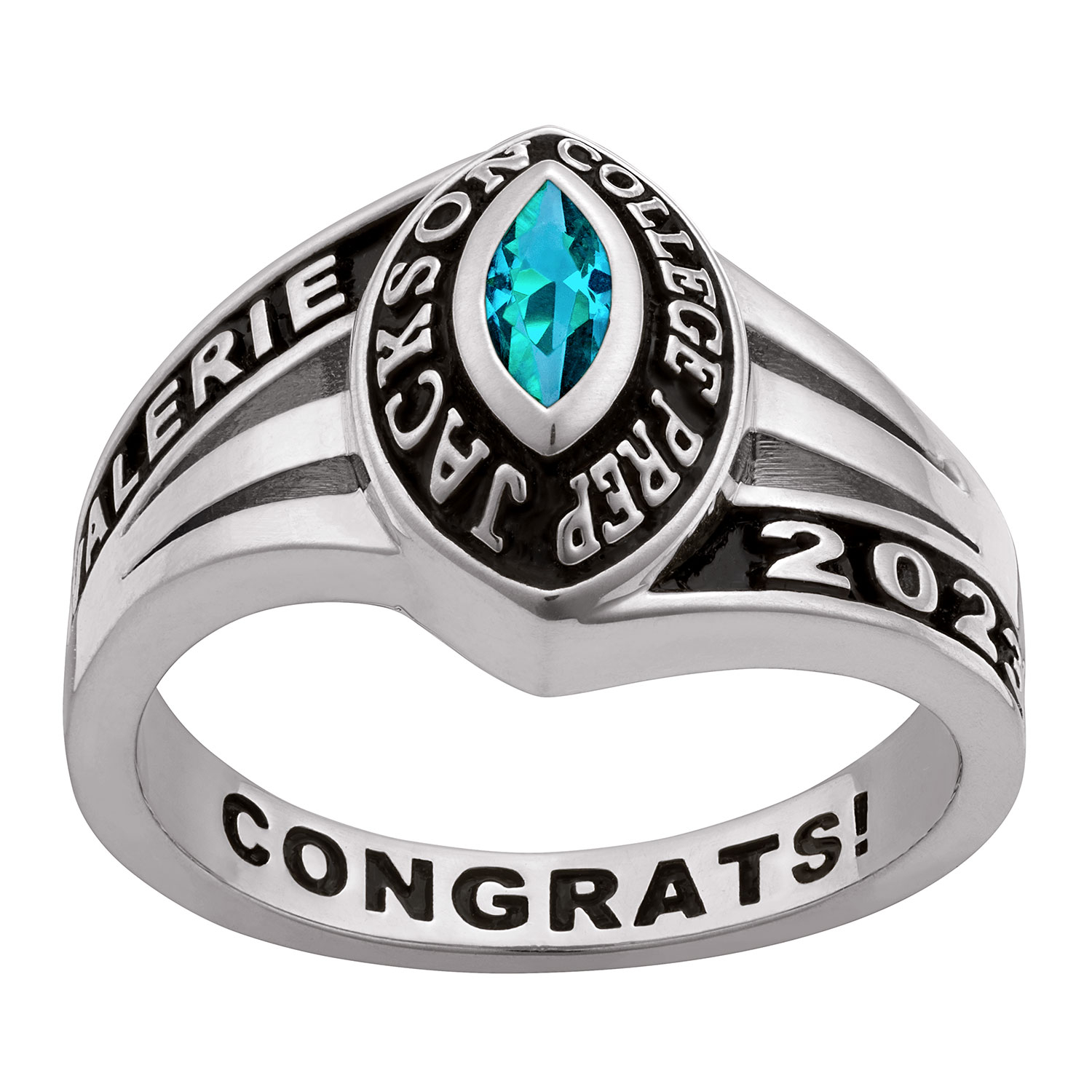 Ladies' Platinum over Sterling Silver Birthstone Traditional Class Ring