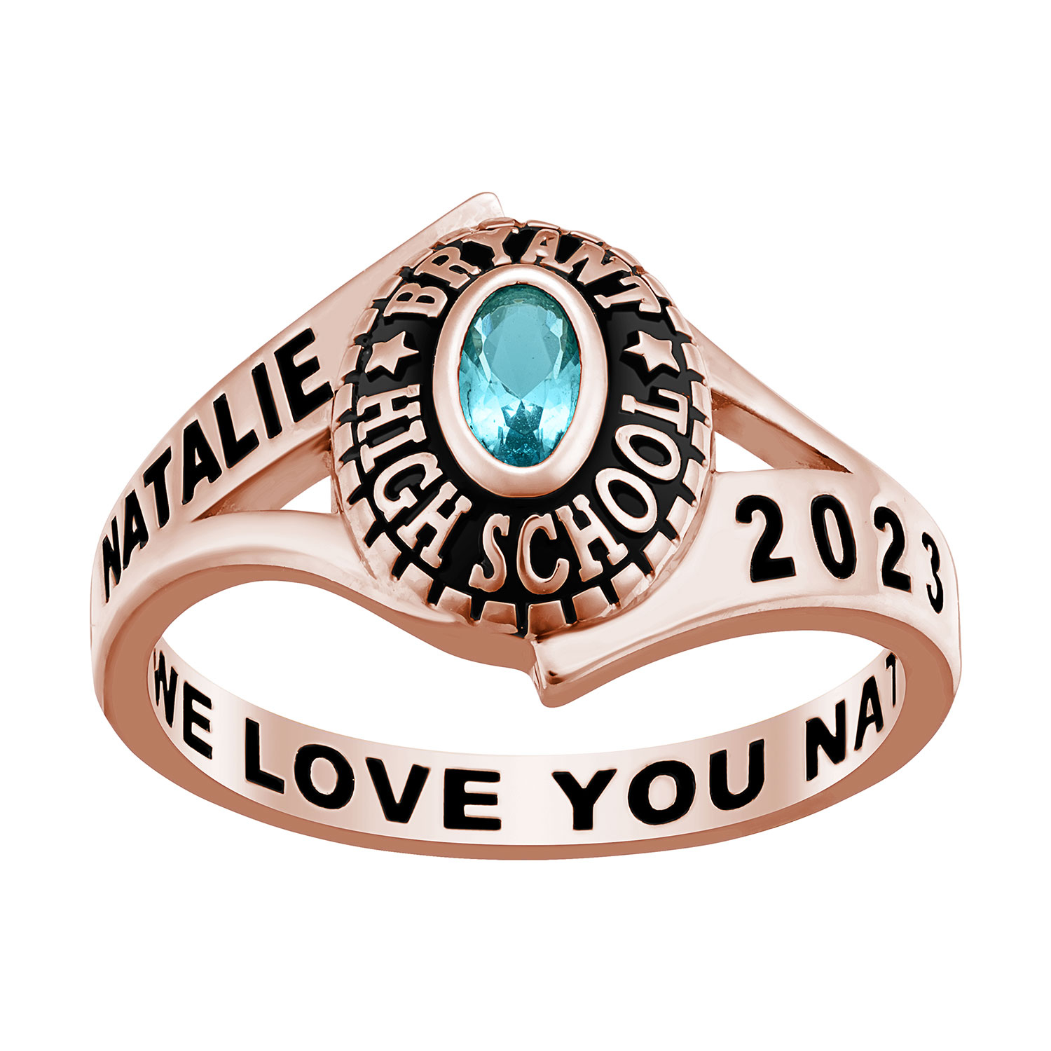 Ladies' Class Ring in Rose Gold Over Celebrium In Traditional Birthstone Styling