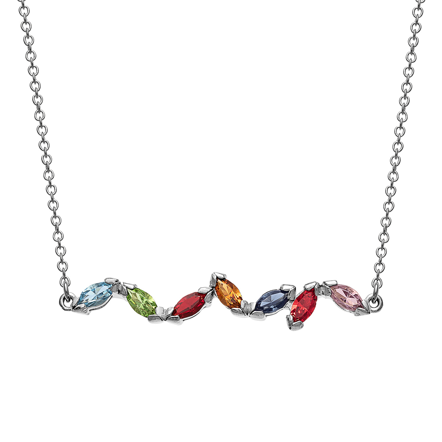 Sterling Silver Marquise Family Birthstone Necklace