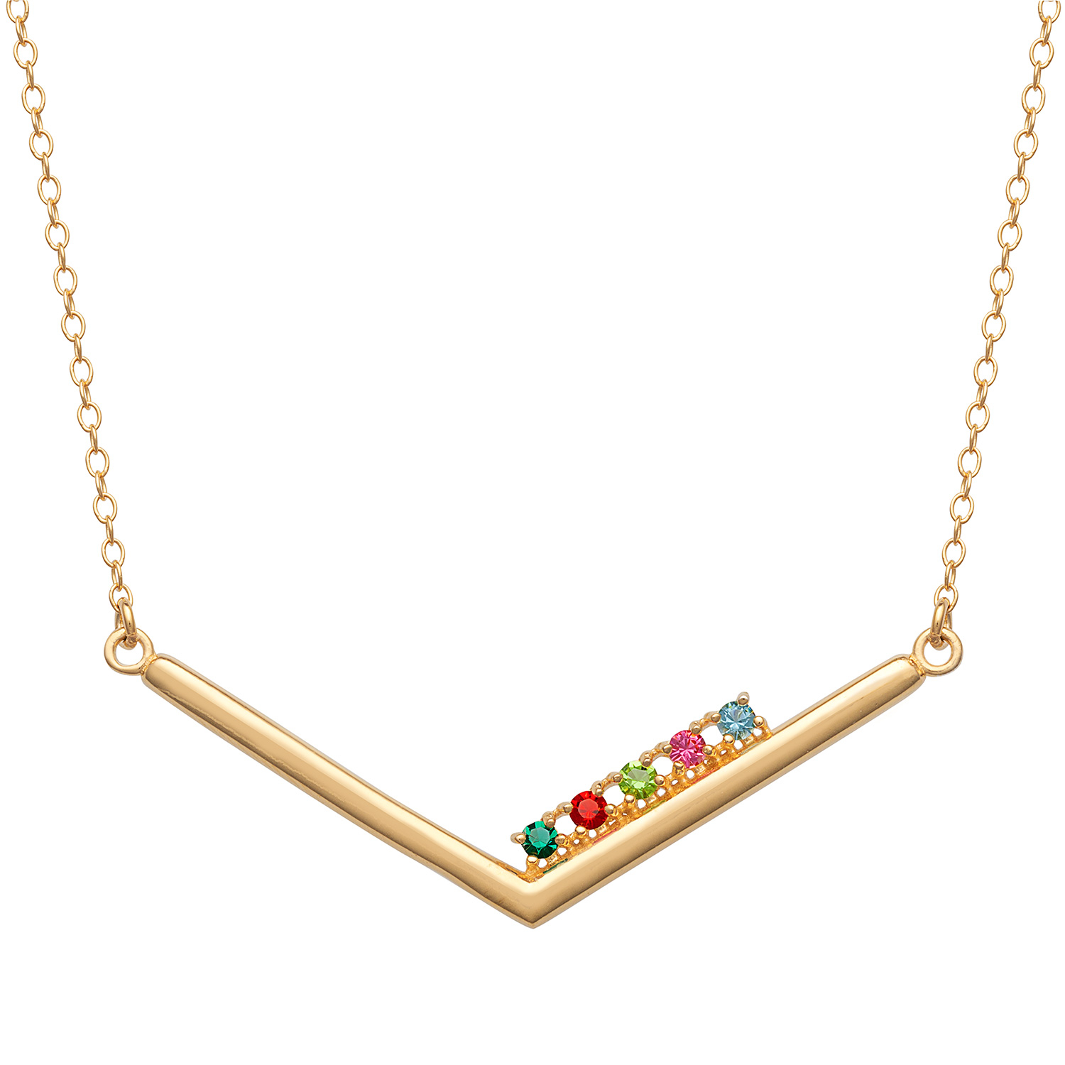 14K Gold over Sterling Family Chevron Birthstone Necklace