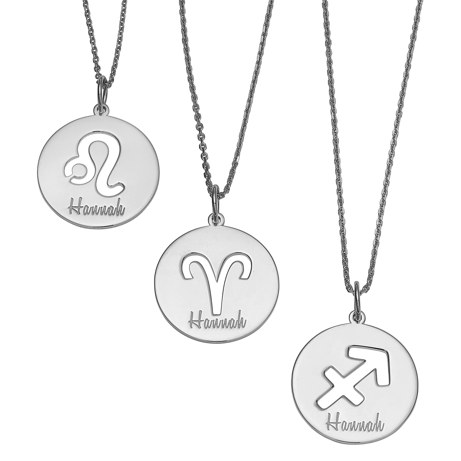 Sterling Silver Engraved Name Zodiac Symbol Necklace 