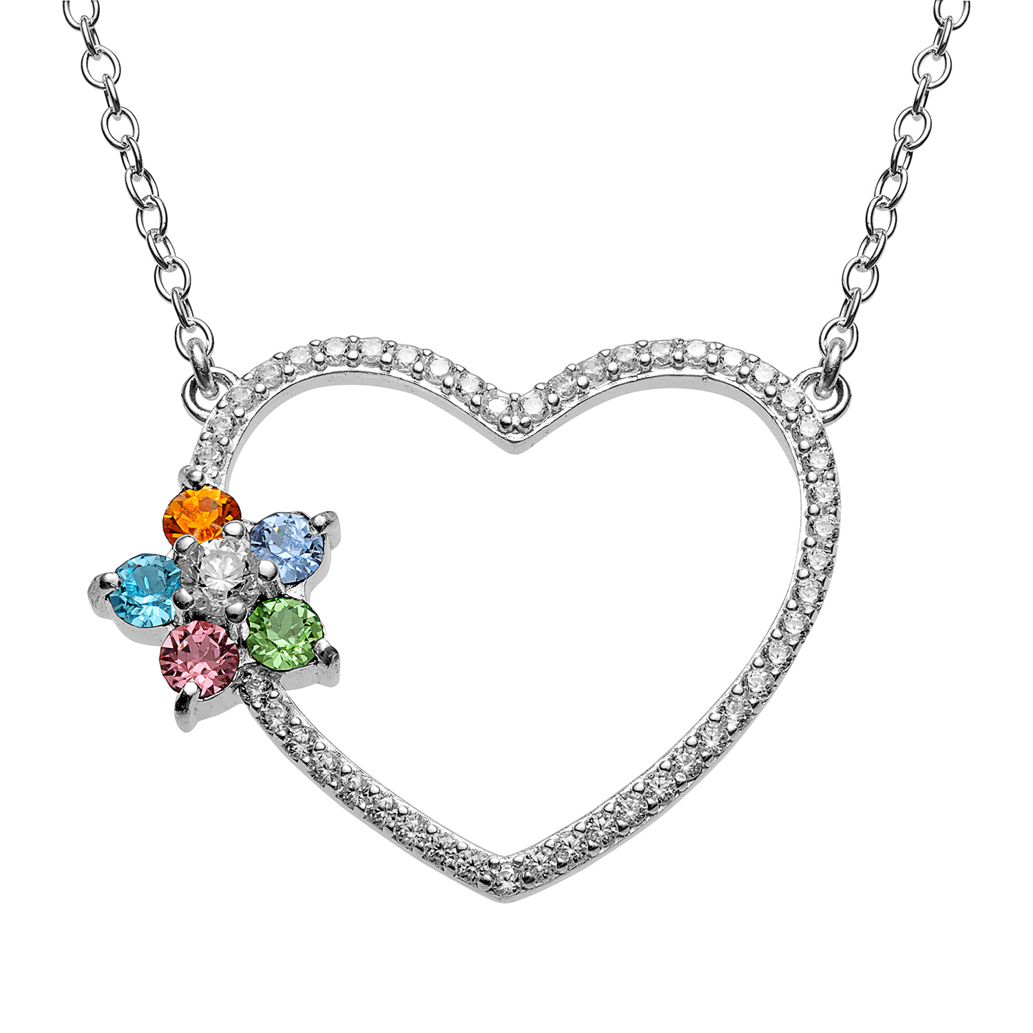 Sterling Silver Family Heart Birthstone Necklace