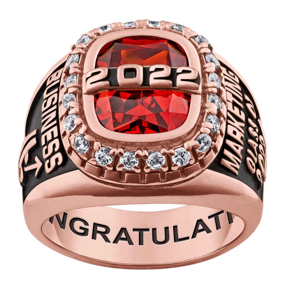 Rose Goldtone CZ Encrusted Personalized Top Class Ring