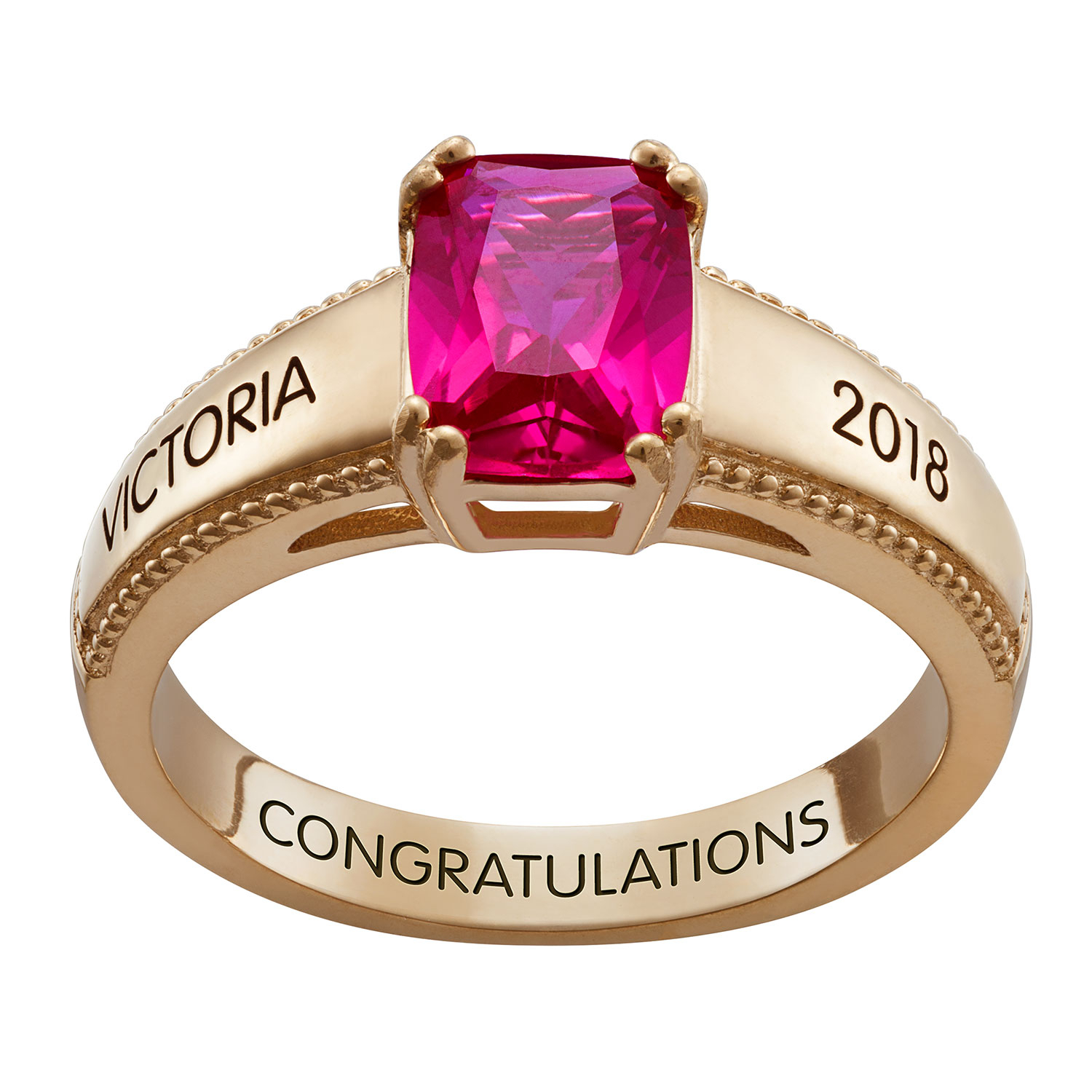 10K Yellow Gold Name and Birthstone Class Ring