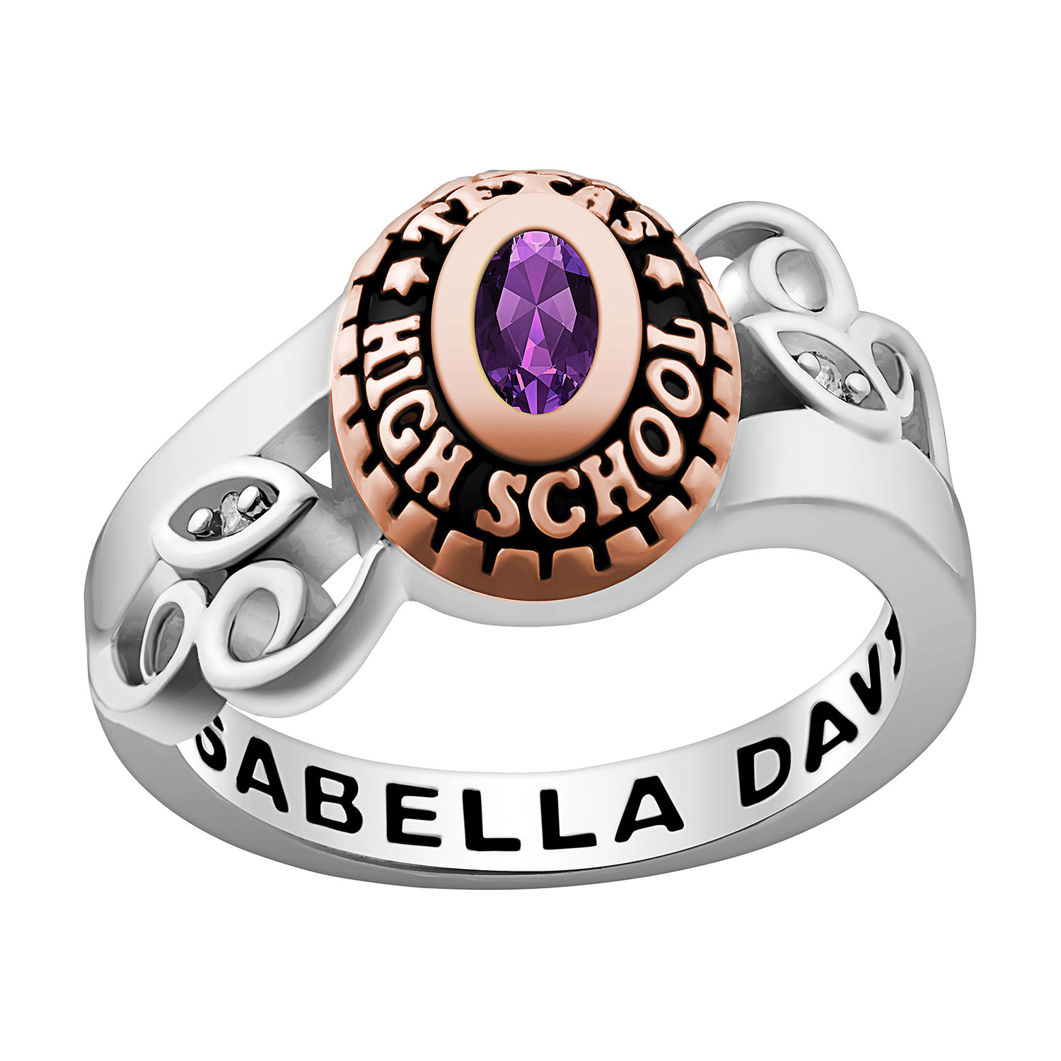 Ladies' Sterling Silver and 14K Rose Gold over Sterling Swirl Birthstone Class Ring