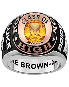 Men's Platinum and 14K Rose Gold Plated 2-Tone Double Row Class Ring