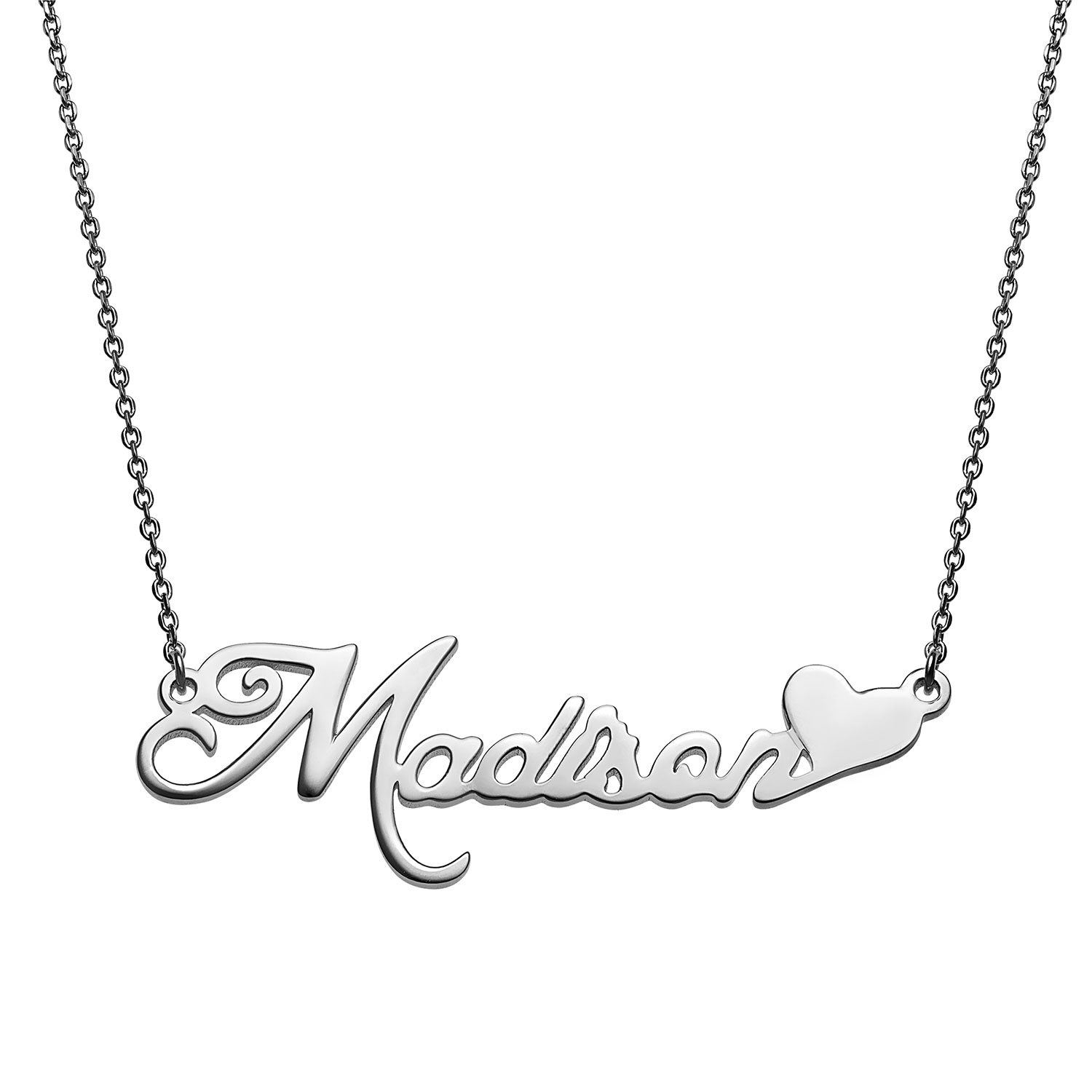 Script Name Plaque Necklace with Heart