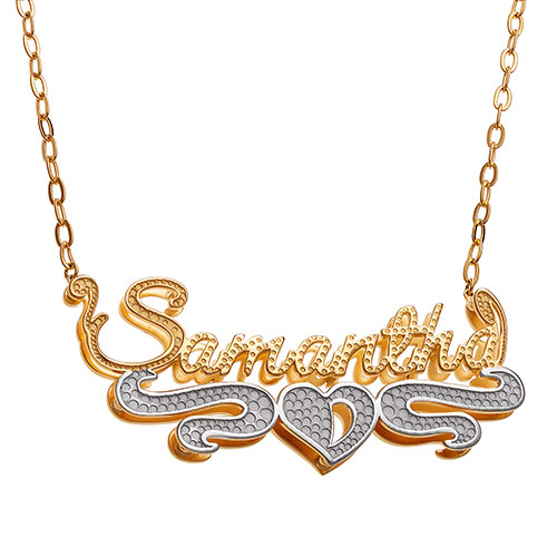 Personalized Two-Tone Double Nameplate Beaded Necklace