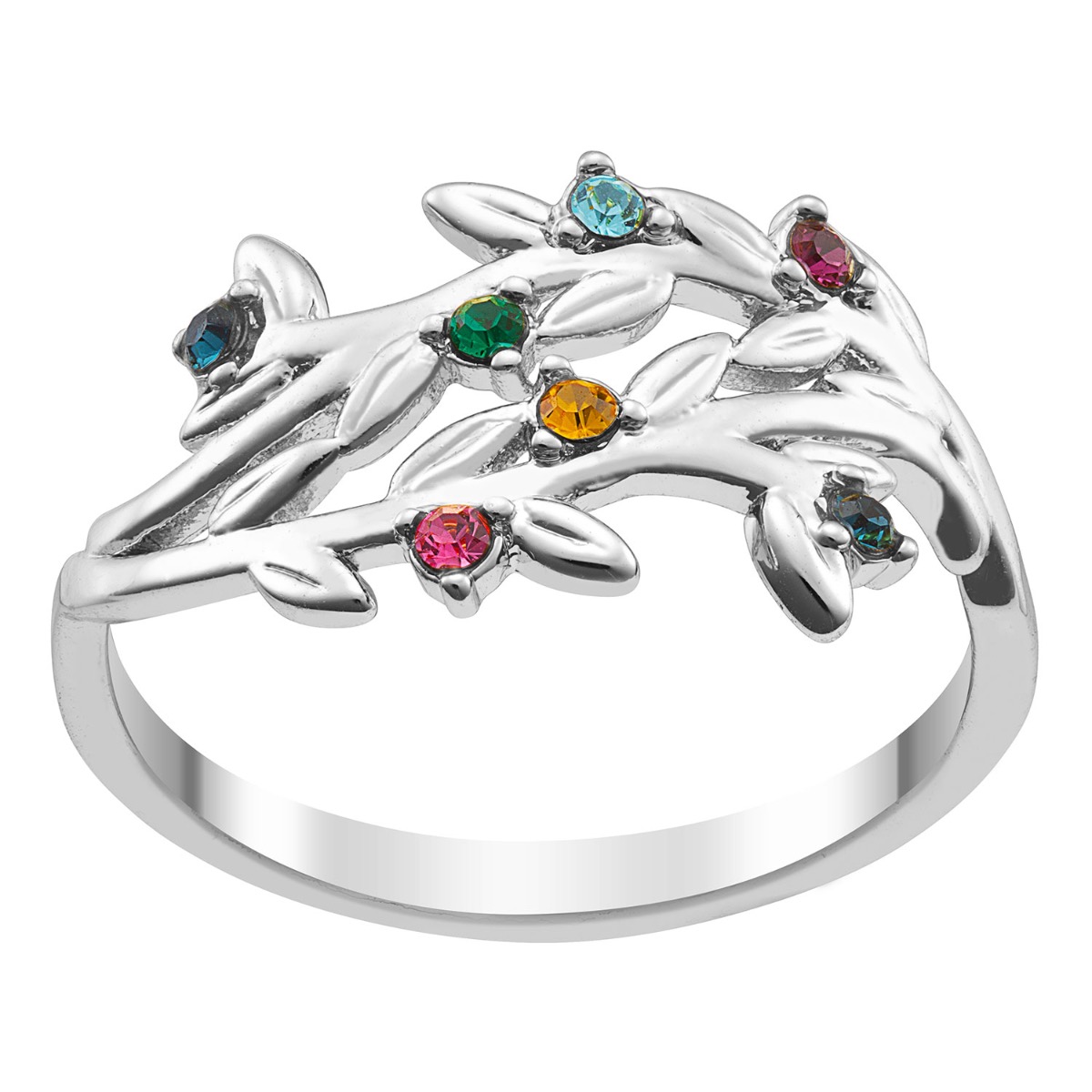 Sterling Silver Family Flower Birthstone Ring
