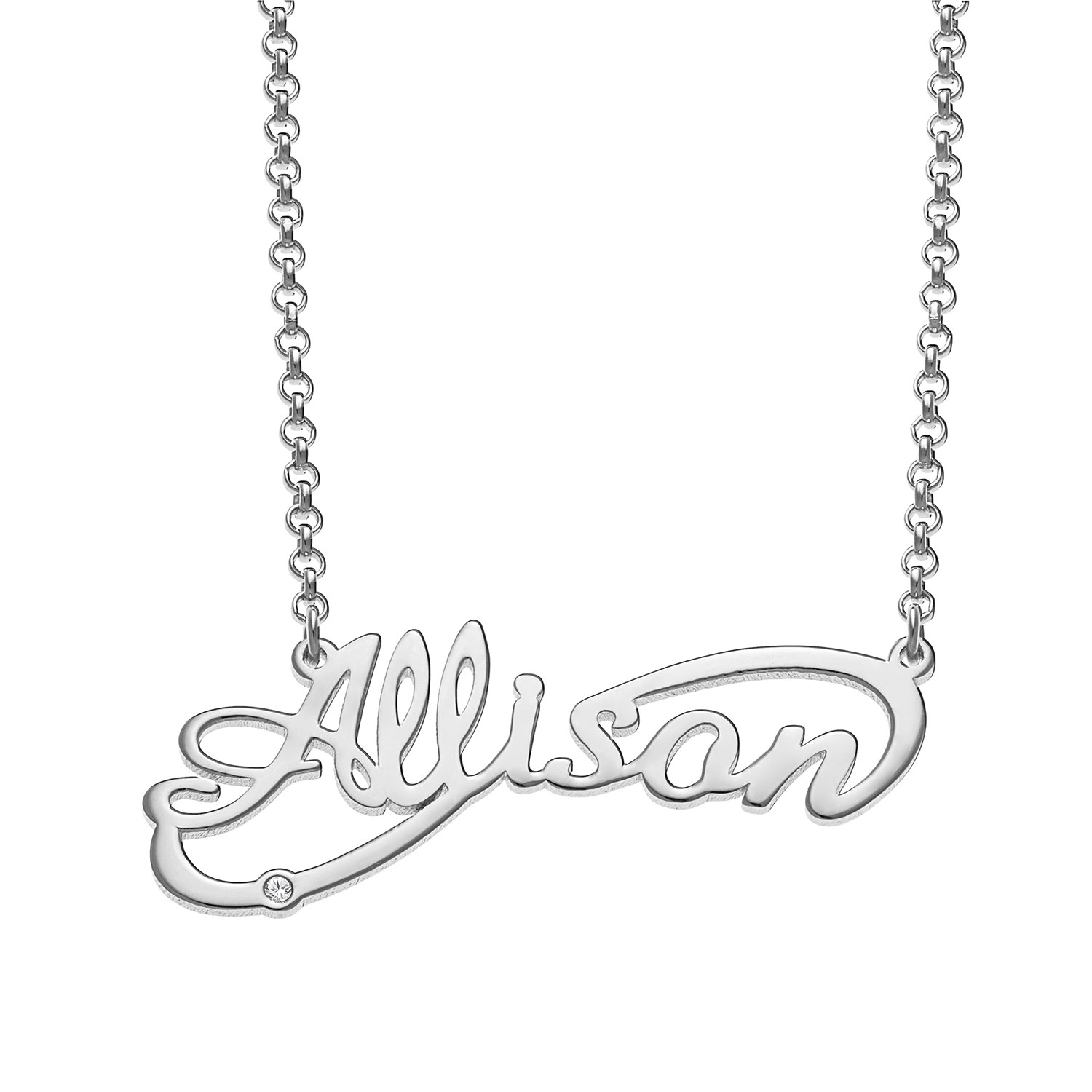 Sterling Silver Script Name Infinity Necklace with Diamond Accent