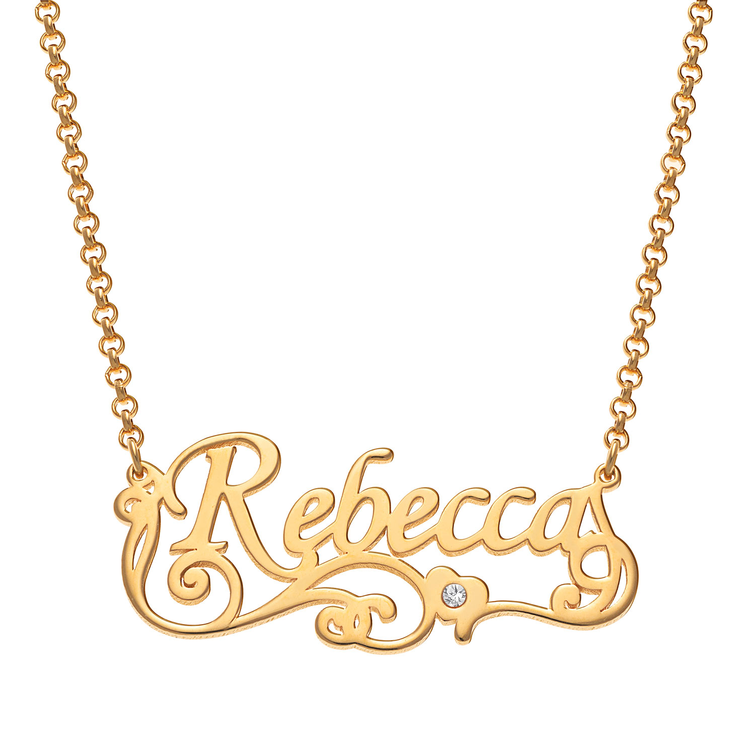 14K Gold over Sterling Name with Diamond Accent Heart Swirl Necklace