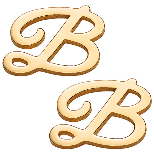 14K Gold over Sterling Uppercase Script Initial Button Earring