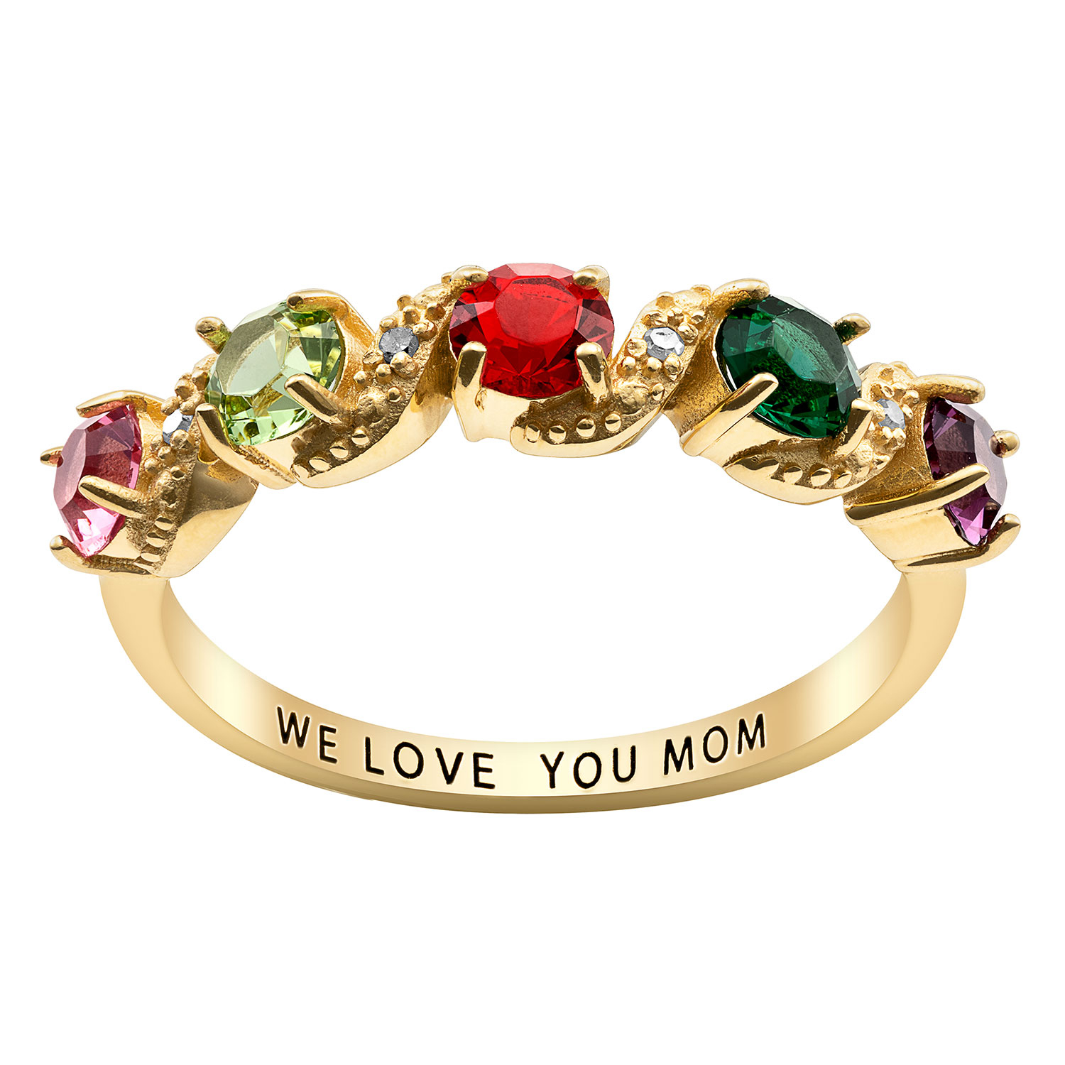 14K Gold Plated Family Birthstone and Diamond Accent Ring