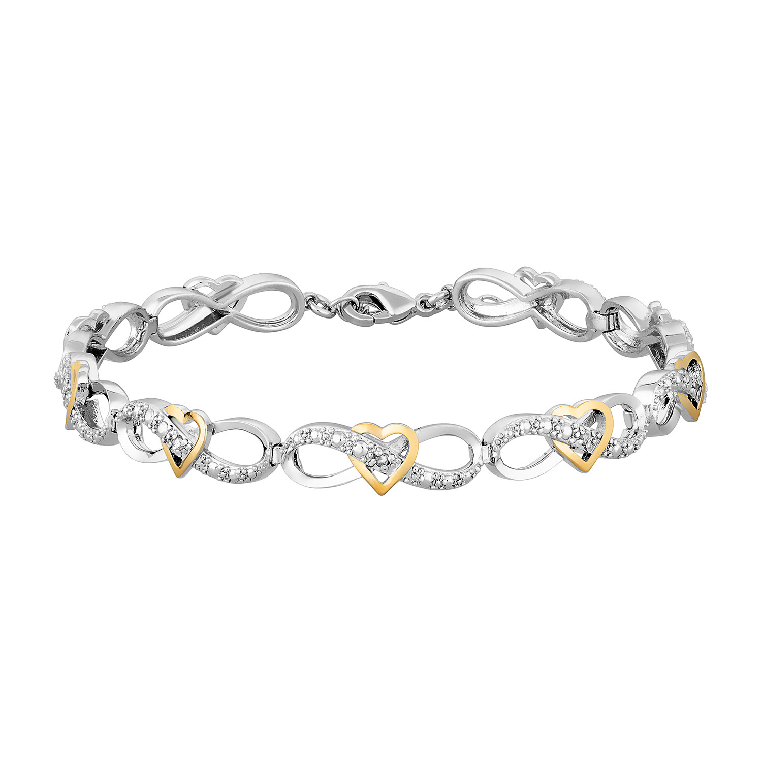 Two-Tone Genuine Diamond Accent Infinity and Heart Link Bracelet