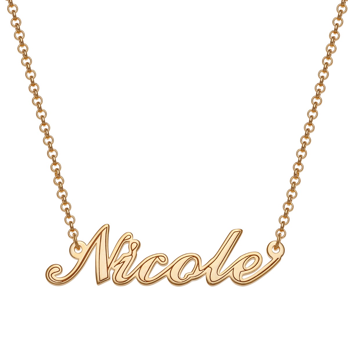 14K Gold Plated Script Name with Outline Necklace