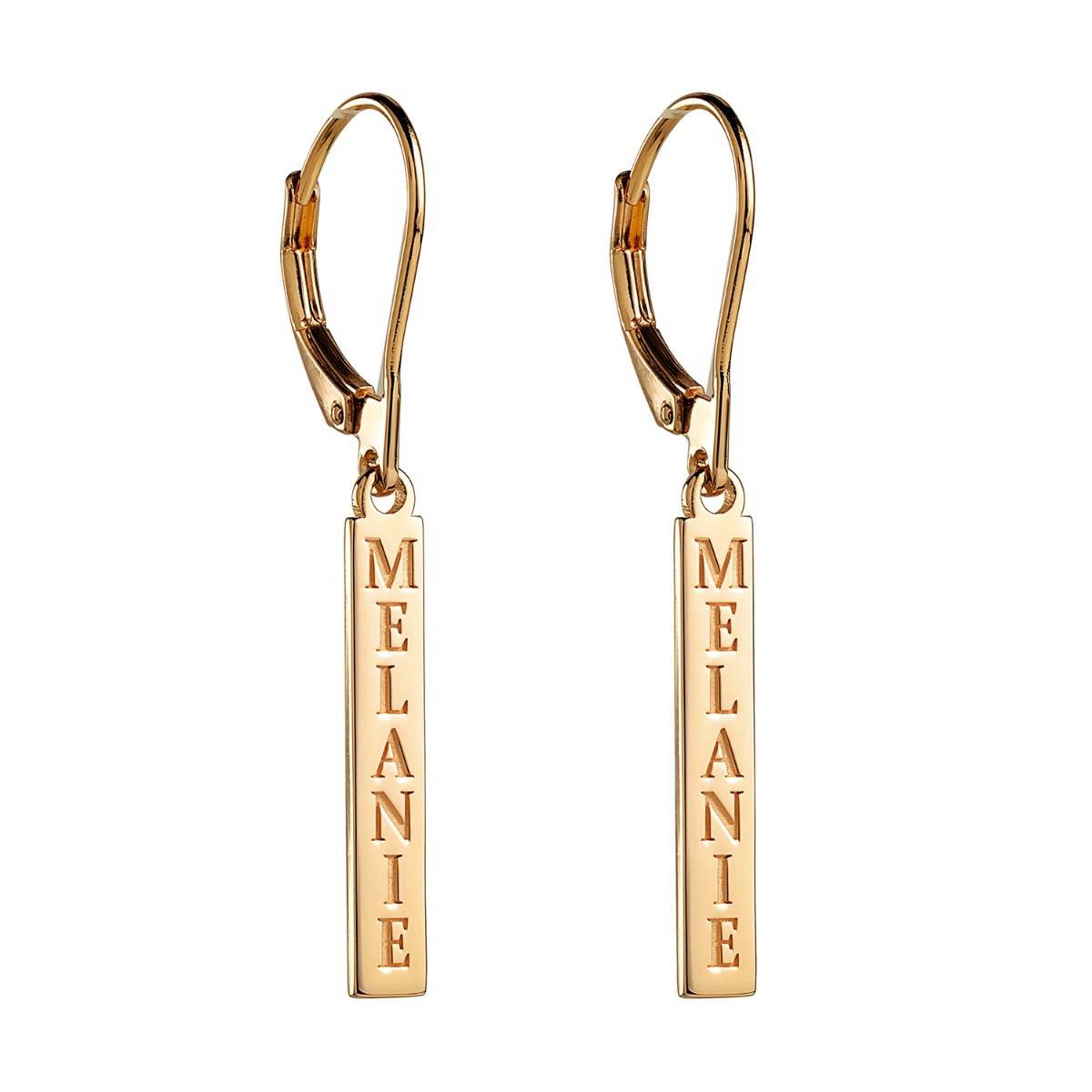 14K Gold Plated Personalized Name Tag Dangle Earrings