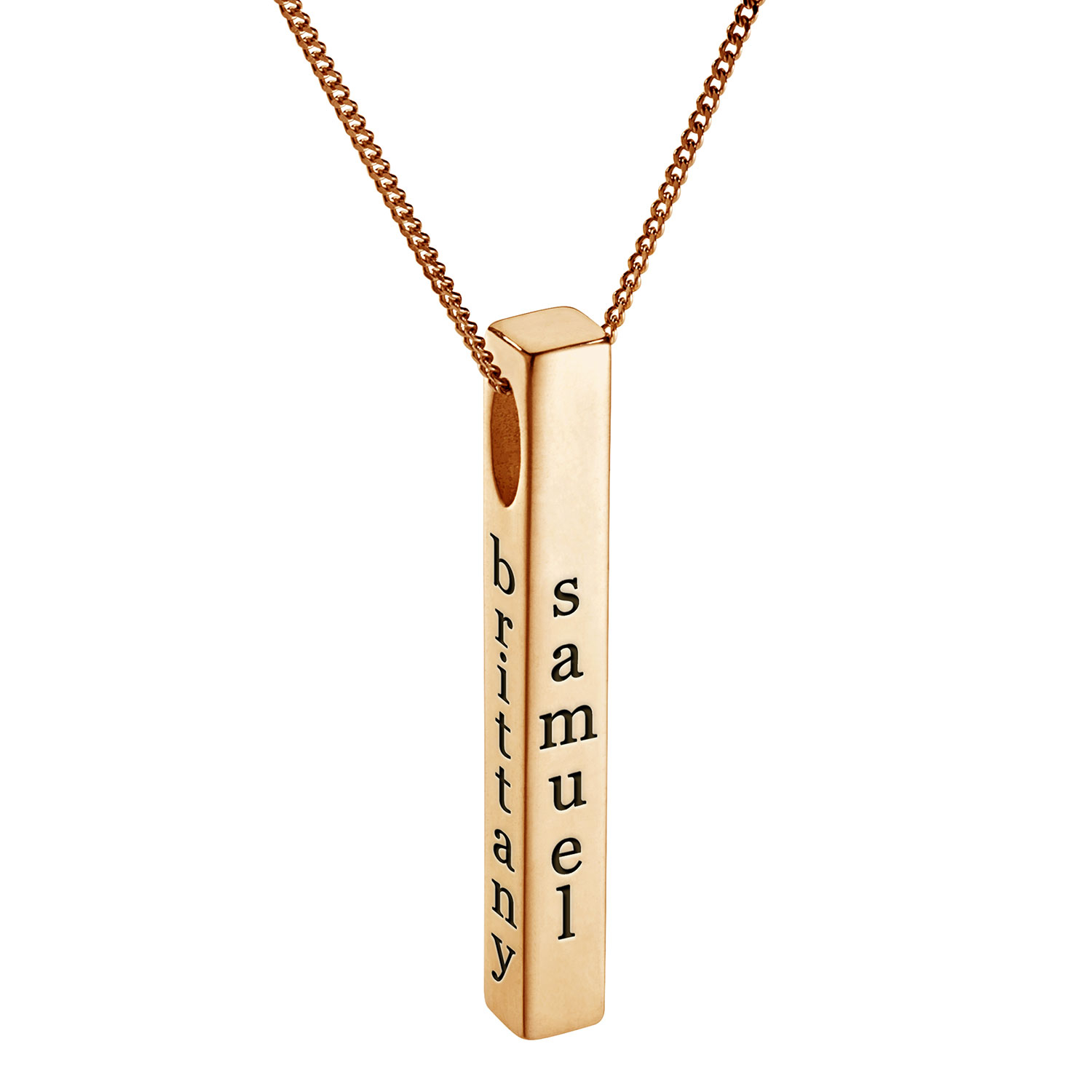 14K Gold Plated Vertical 4-Sided Engraved Family Name Pendant