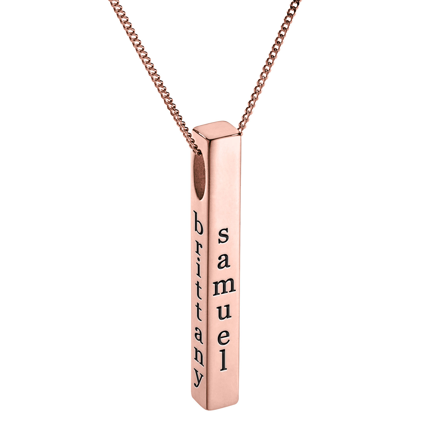 14K Rose Gold Plated Vertical 4-Sided Engraved Family Name Pendant