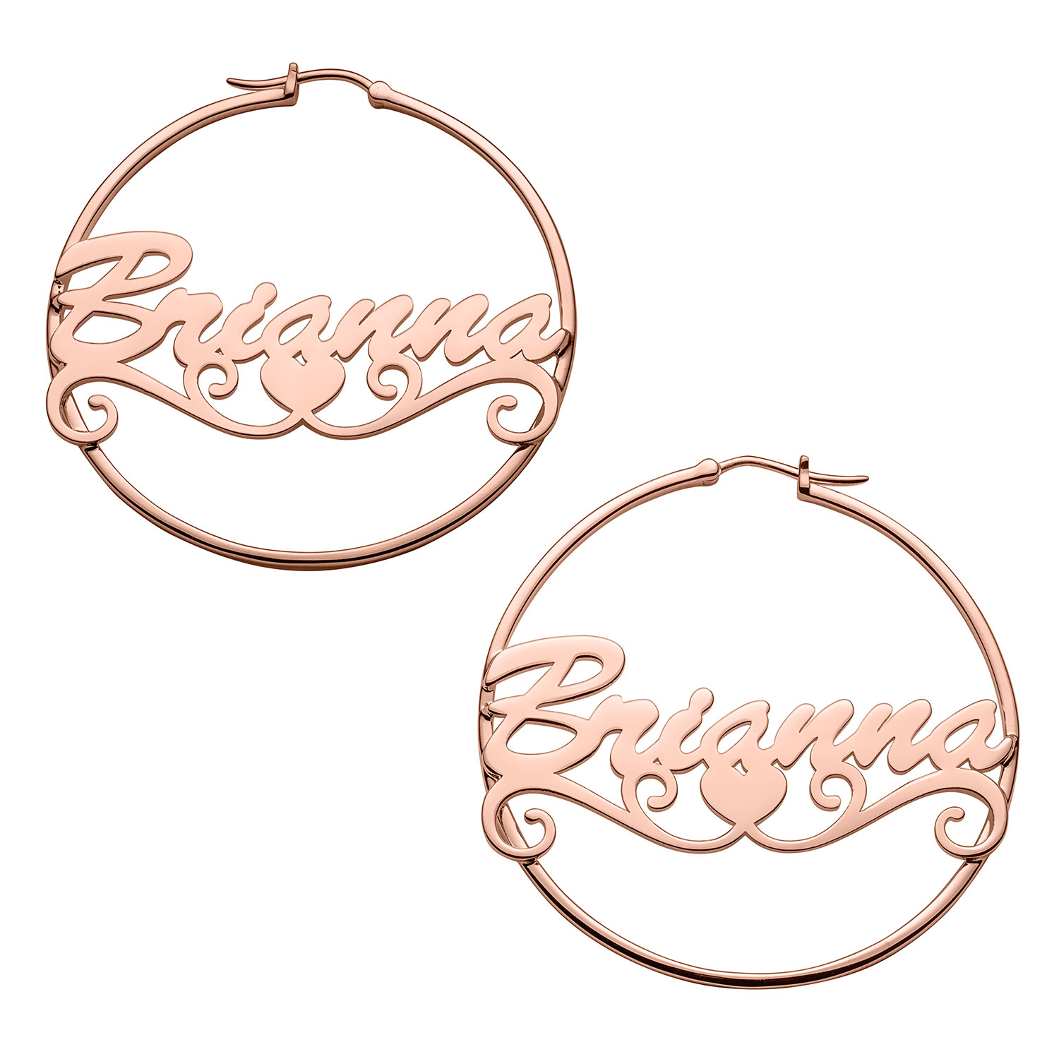 Personalized 14K Rose Gold over Sterling Nameplate Tail Hoop Earrings