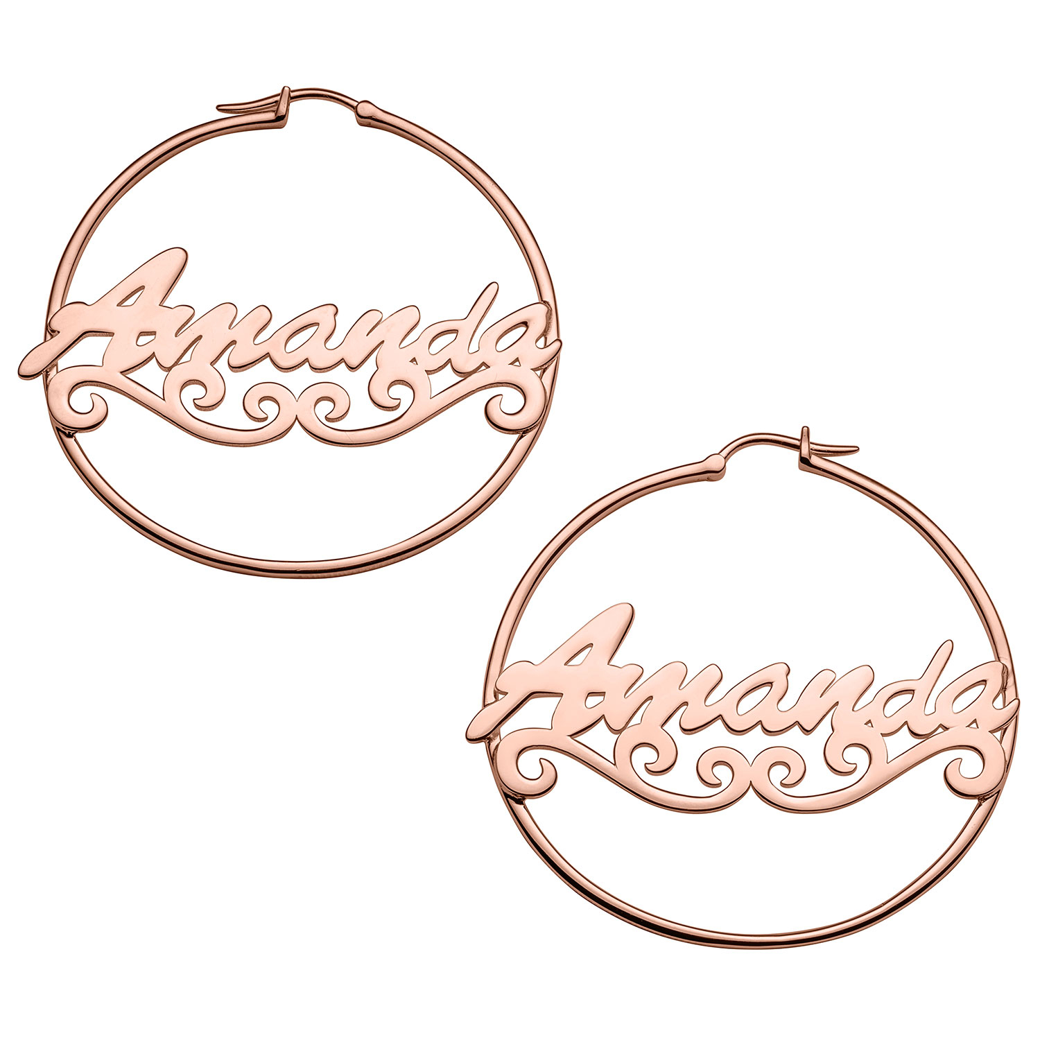 Personalized 14K Rose Gold Plated Nameplate Hoop Earrings