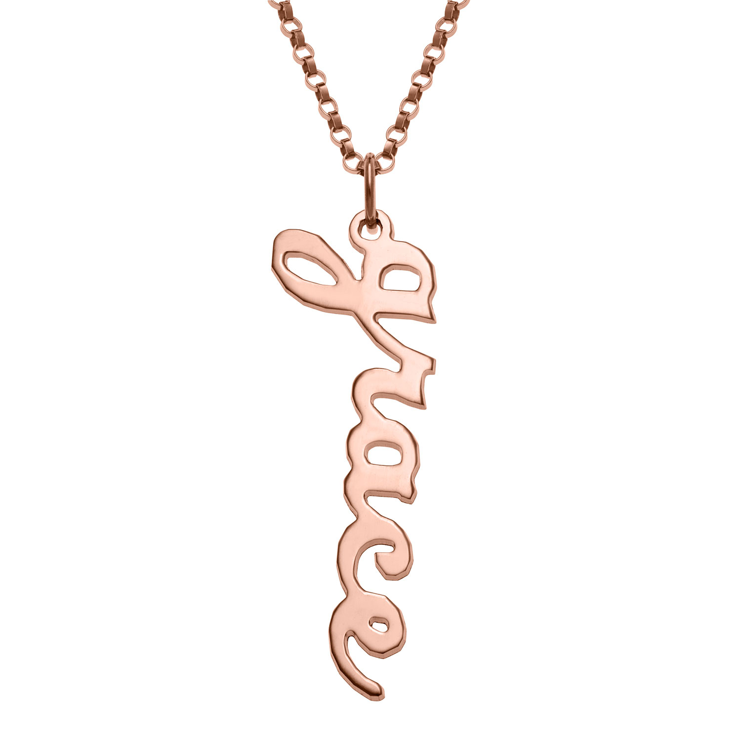 14K Rose Gold Plated Vertical Lowercase Script Name Necklace