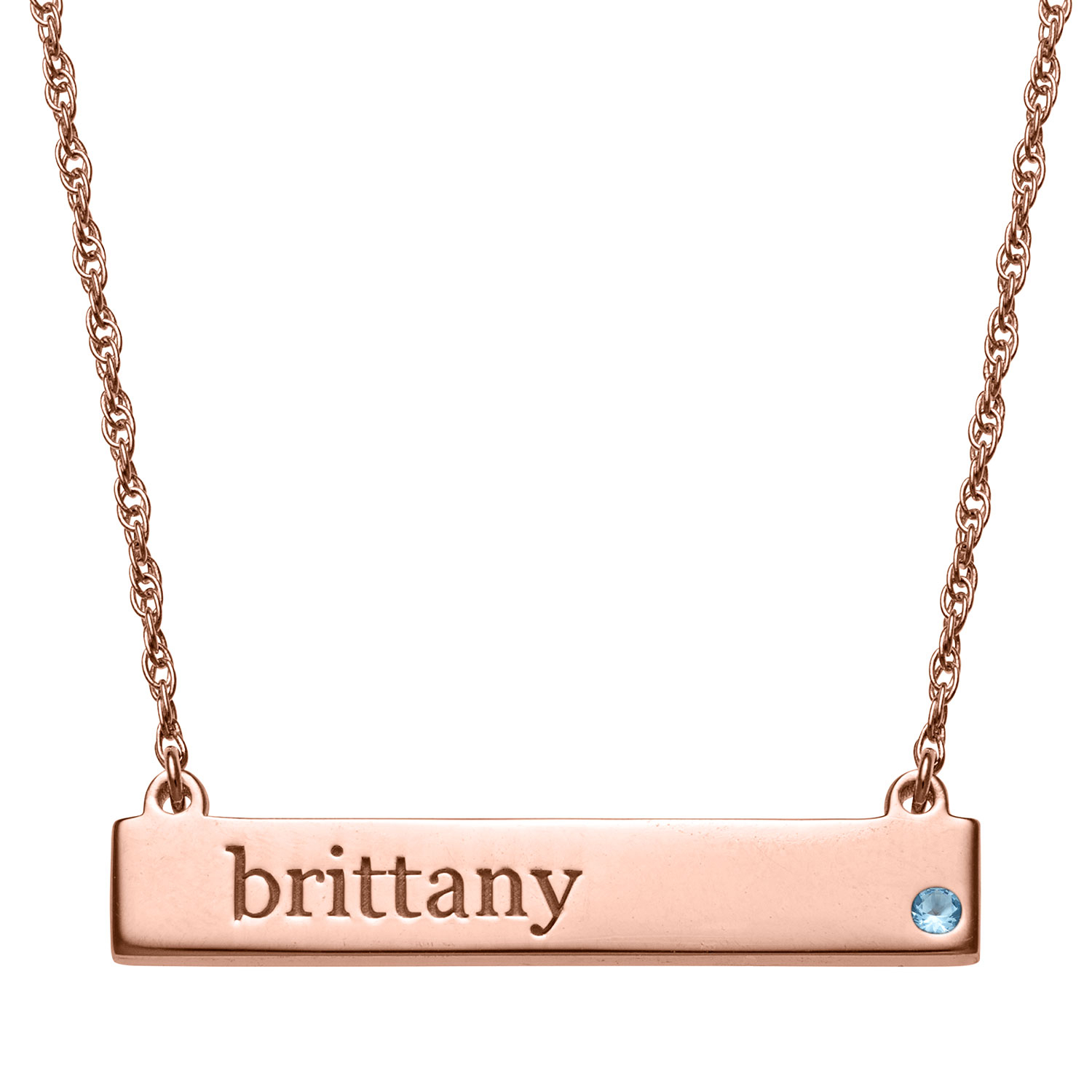 Rose Gold Plated Personalized Name and Birthstone Bar Necklace