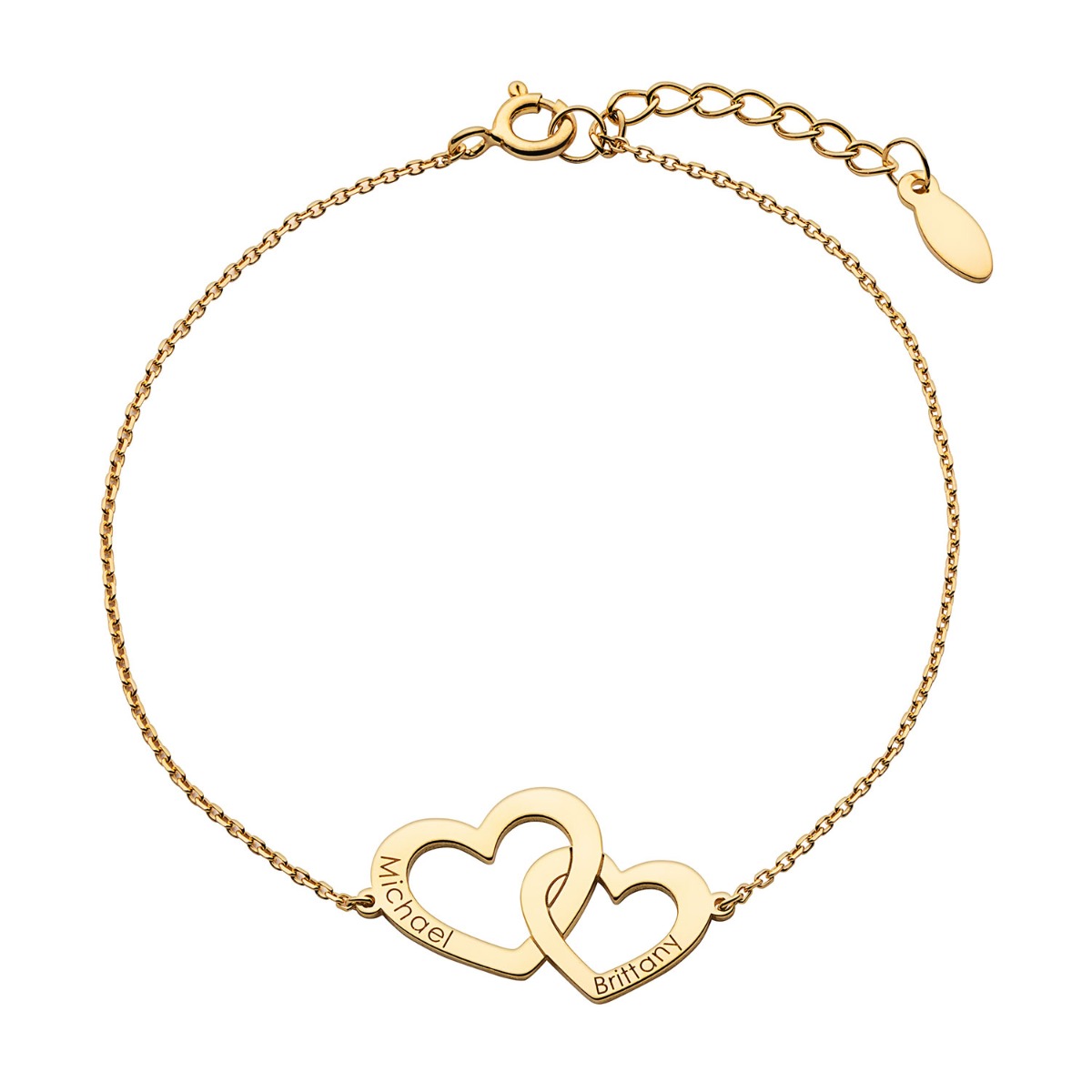 14K Gold over Sterling Engraved Interlocking Heart Bracelet