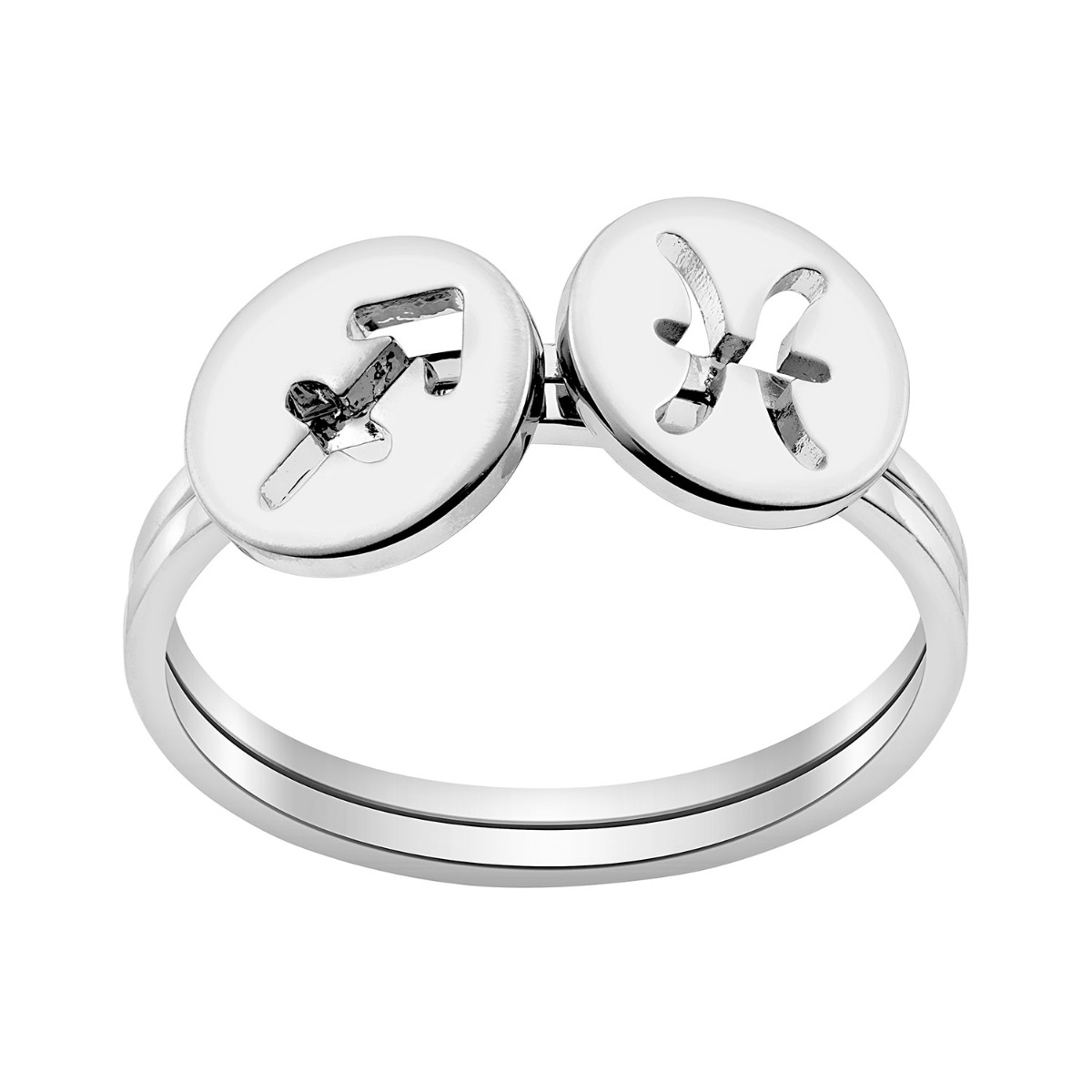Sterling Silver Cutout Disc Zodiac Stack Ring Set of 2