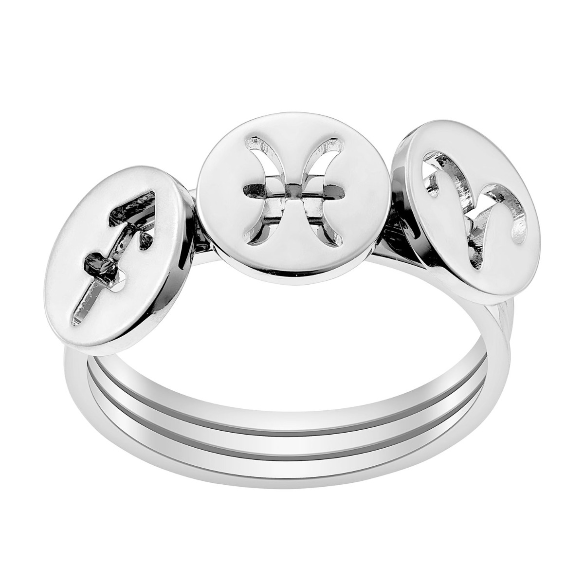 Sterling Silver Cutout Disc Zodiac Stack Ring Set of 3