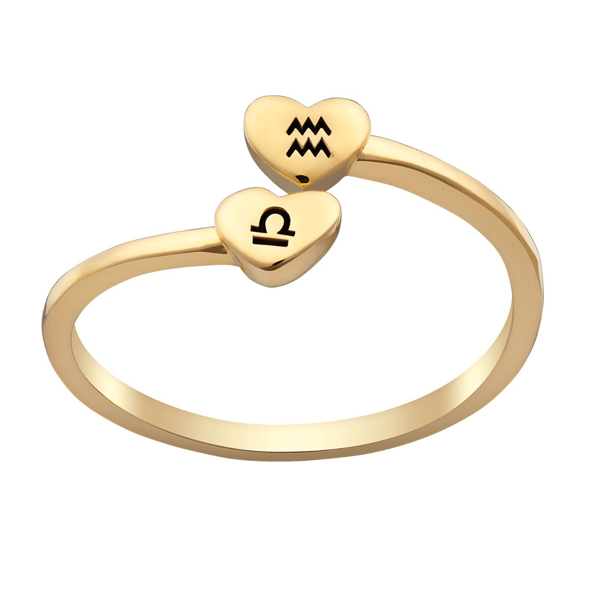 14K Gold Plated Zodiac Double Heart Couple Ring