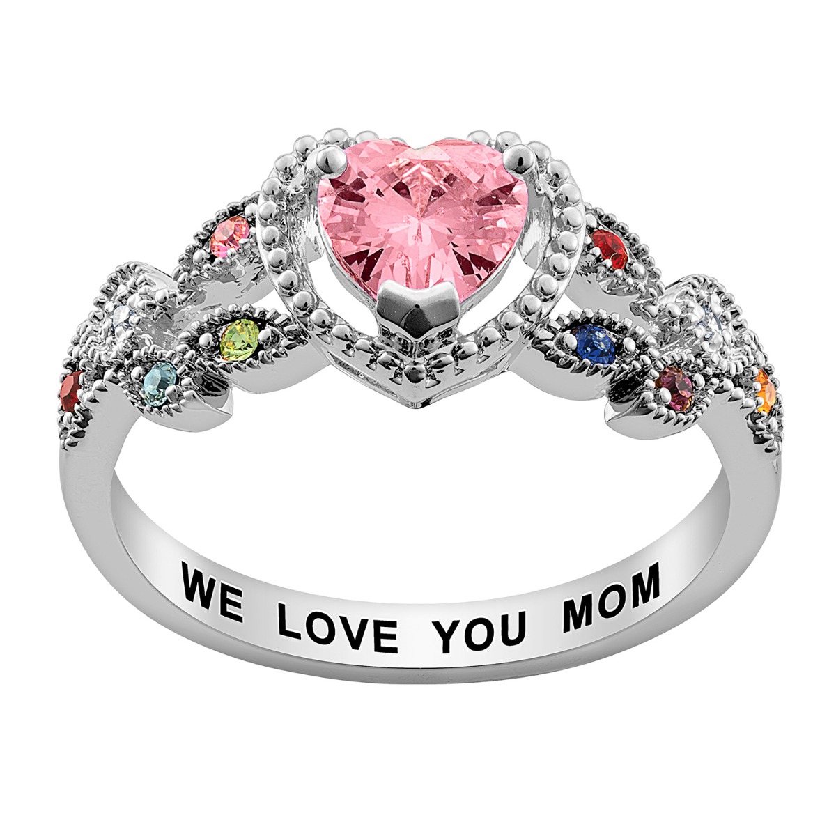 Mother's Heart Family Birthstone Ring 