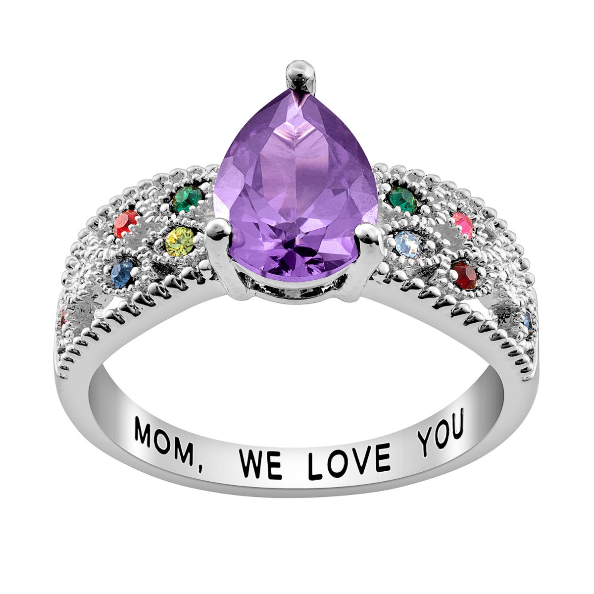 Mother's Pear Family Birthstone Ring 