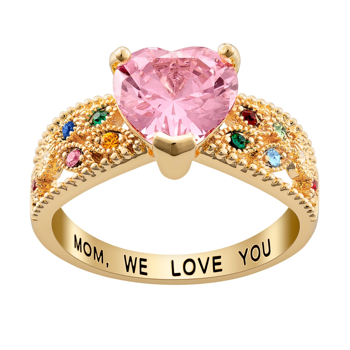 14K Gold Plated Mother's Heart Family Birthstone Ring