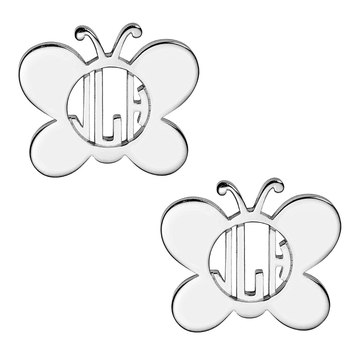 Silvertone Butterfly Monogram Button Earring
