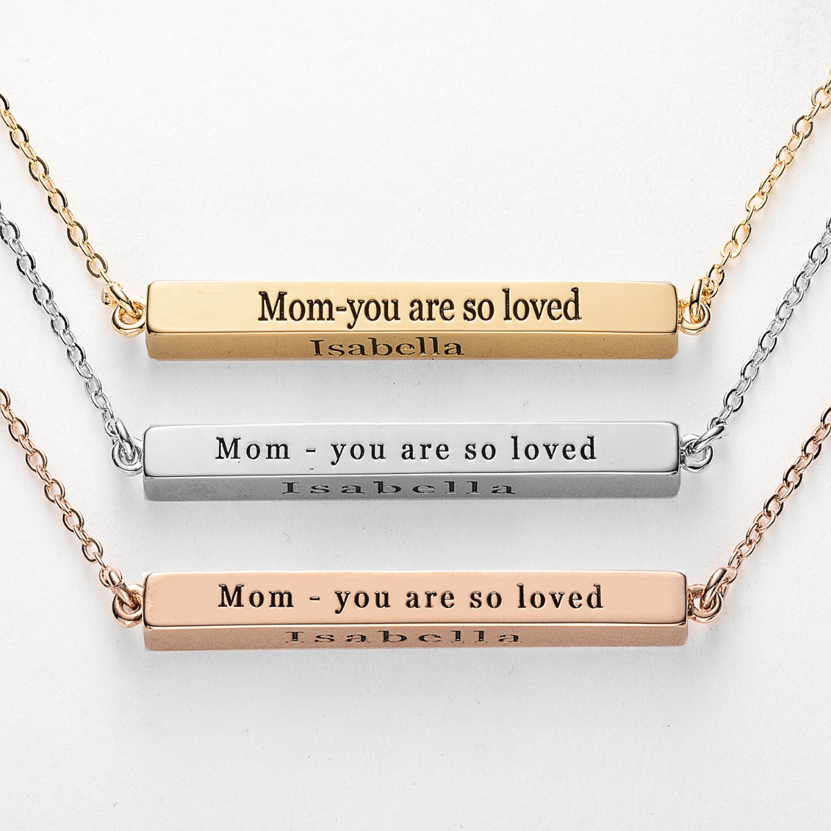 Horizontal 4-sided Bar Mother's Engraved Family Name Necklace