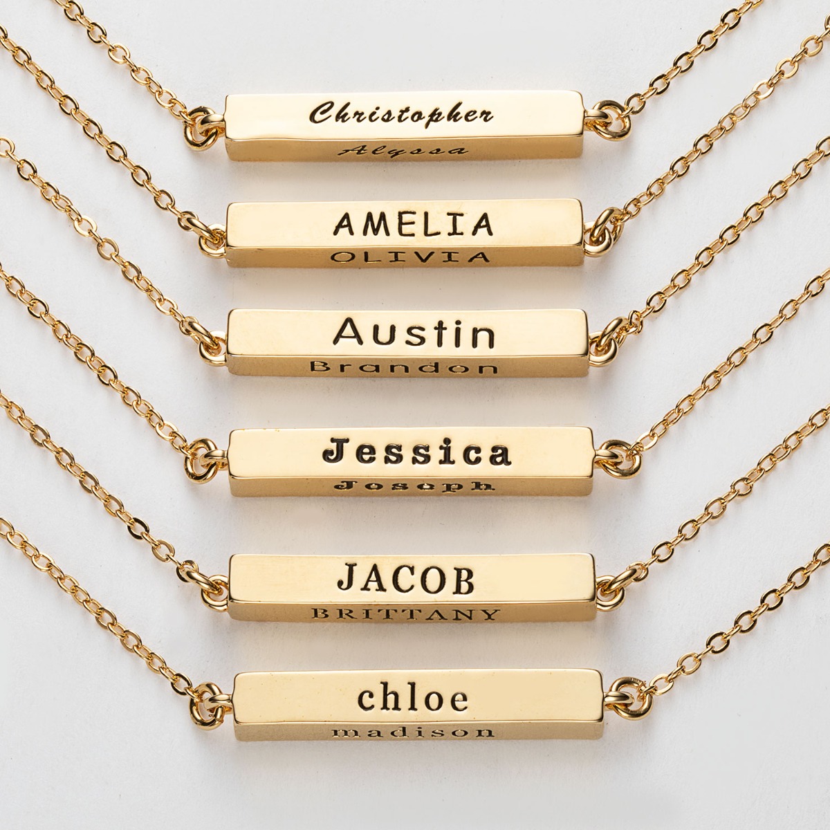 14K gold plated horizontal 4-sided necklace