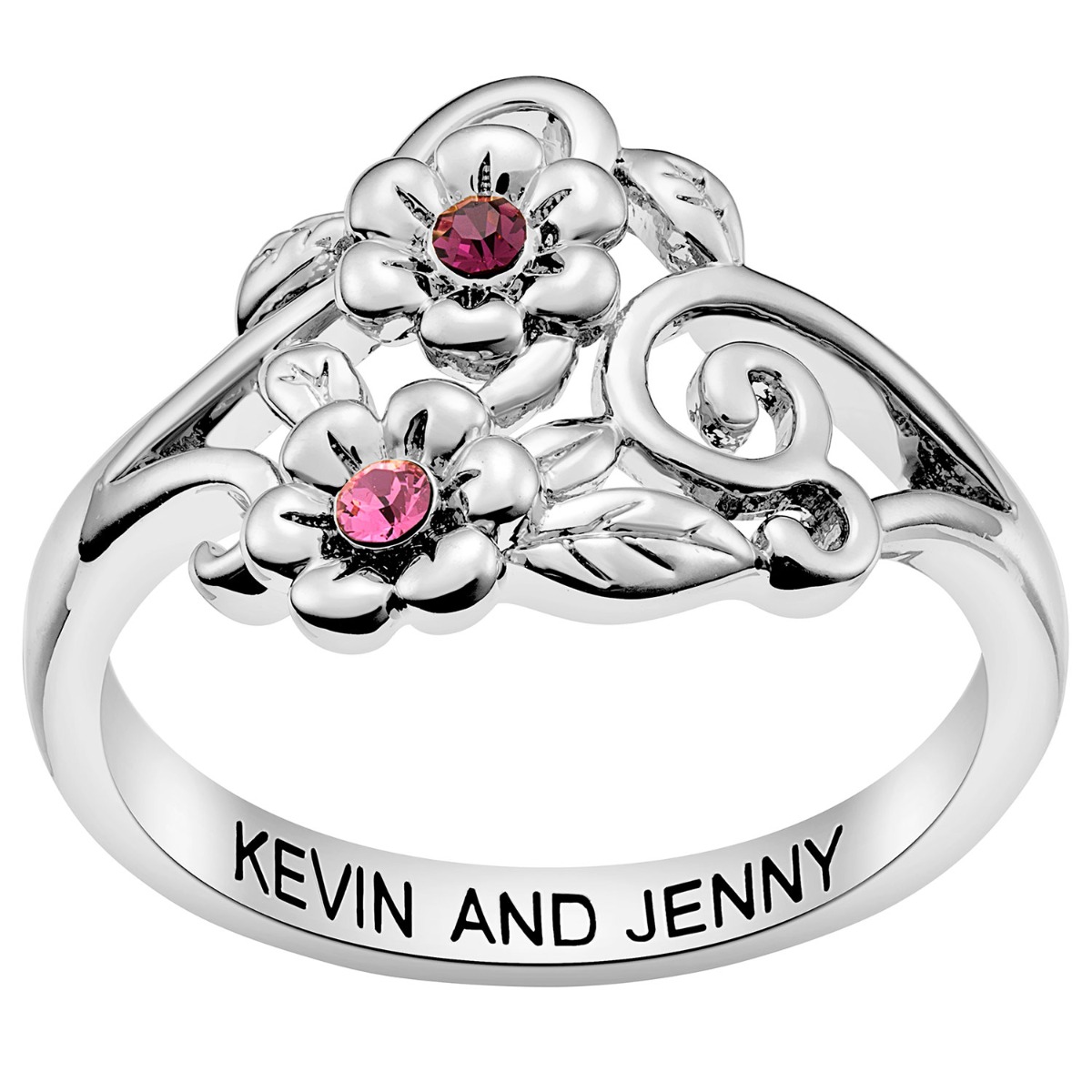 Silver Flower Birthstone Couple Ring