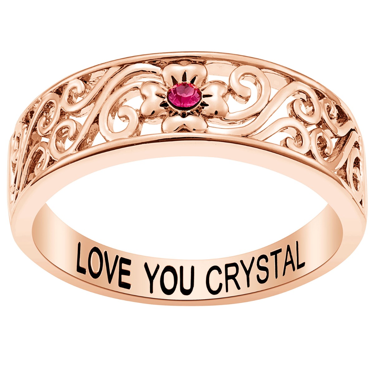 14K Rose Gold Plated Flower Birthstone Band Ring