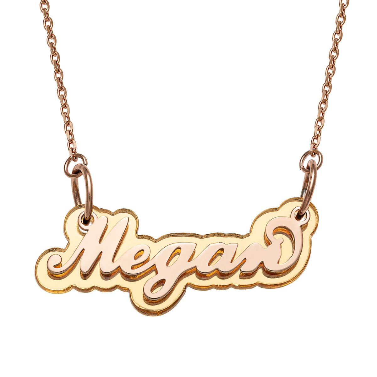 Rose Stainless Steel Name on Gold Reflective Plaque Necklace 