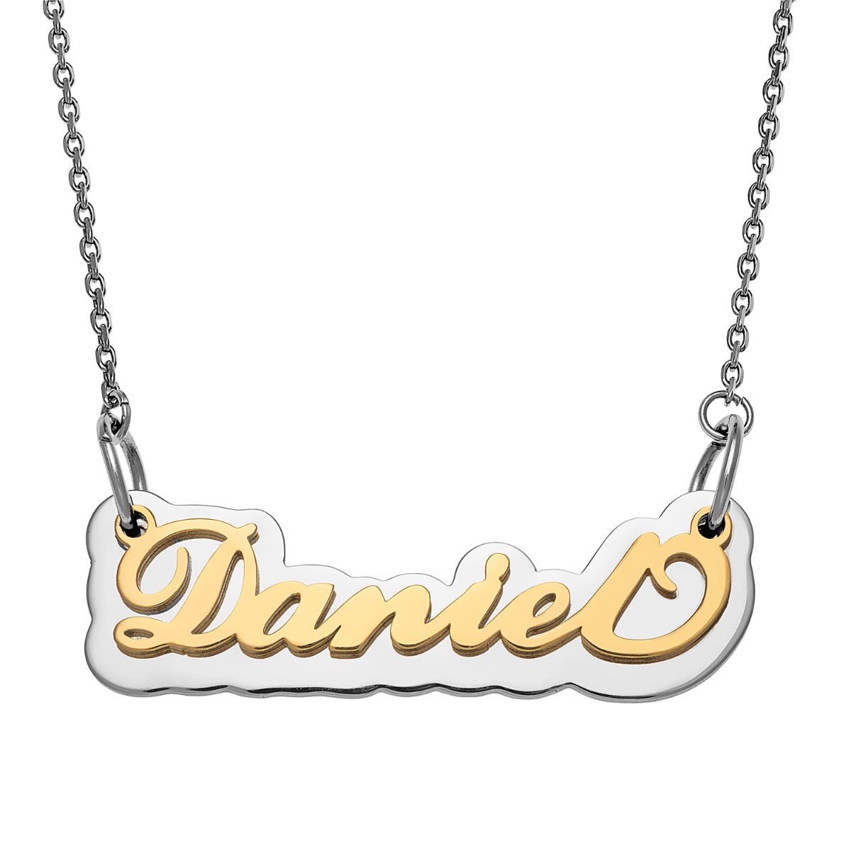 Gold Stainless Steel Name on Mirrored Reflective Plaque Necklace