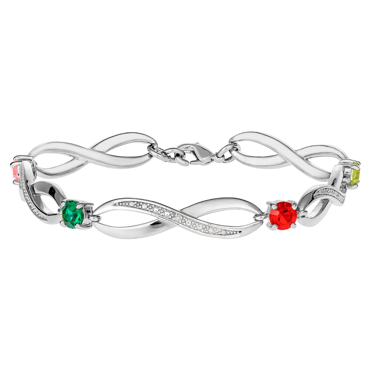 Silver Family Birthstone Bracelet with Diamond Accents