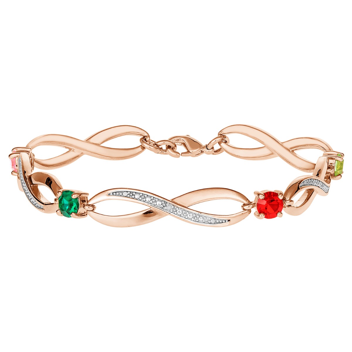 14K Rose Gold Plated Family Birthstone Bracelet with Diamond Accents