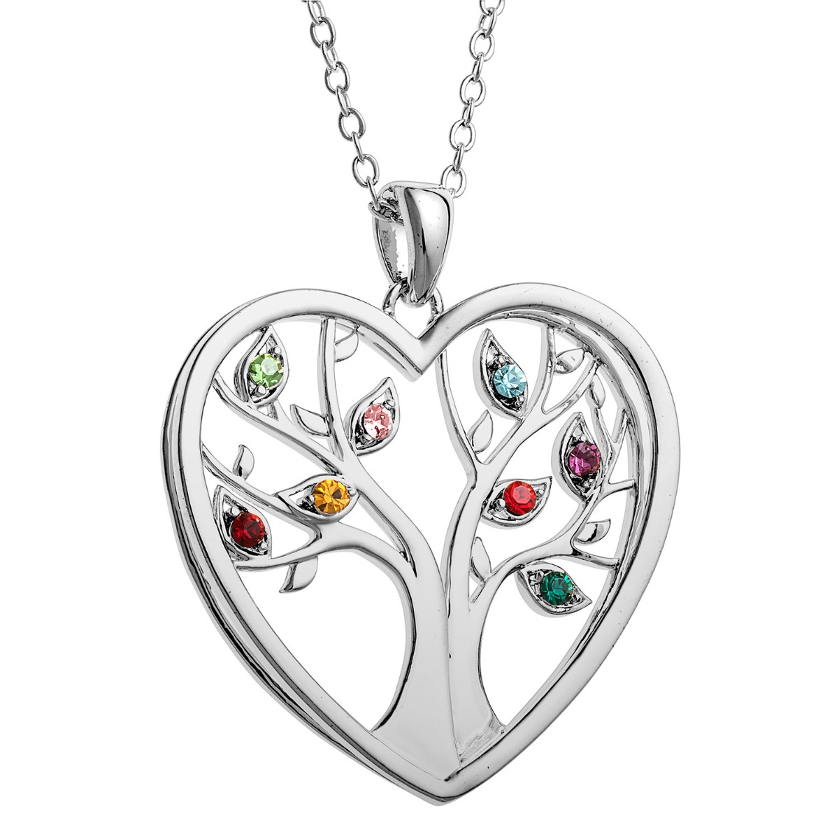 Silver plated birthstone tree of life necklace
