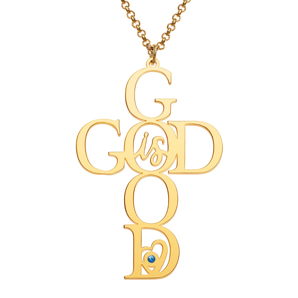 14K Gold Plated God is Good Cross with Birthstone Necklace