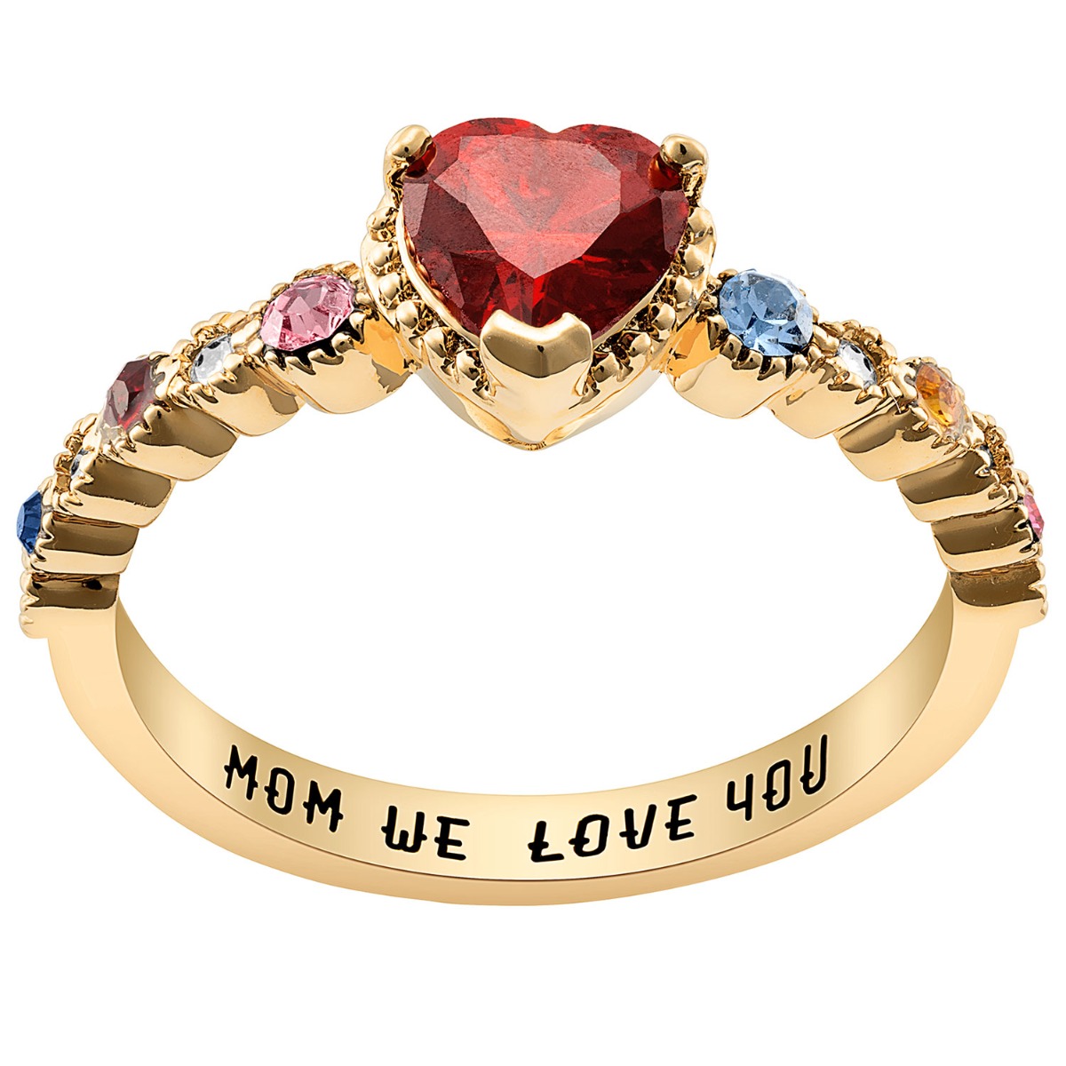 14K Gold Plated Mother's and Family Heart Birthstone Ring