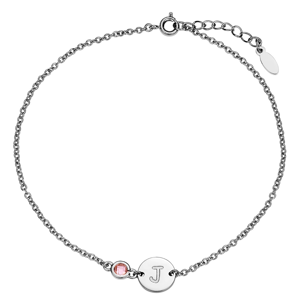 Silver Engraved Disc and Station Birthstone Anklet