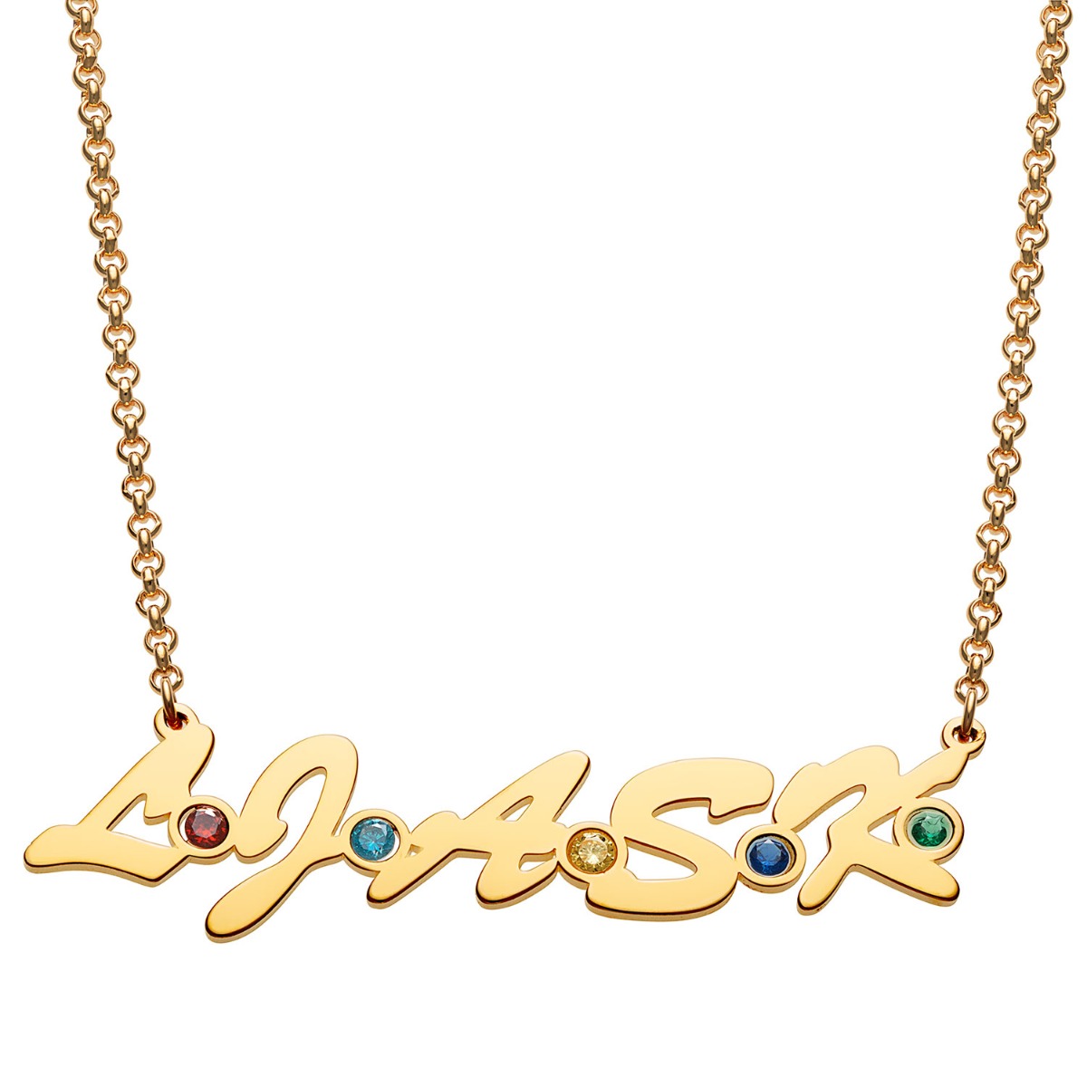 14K Gold Plated Family Initials and Birthstones Necklace 