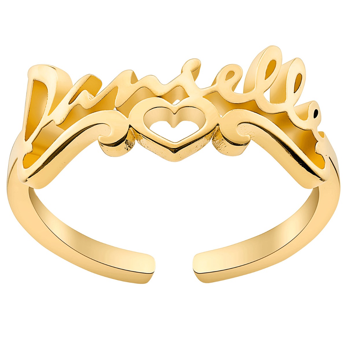 14K Gold Plated Script Name Ring with Heart Scroll